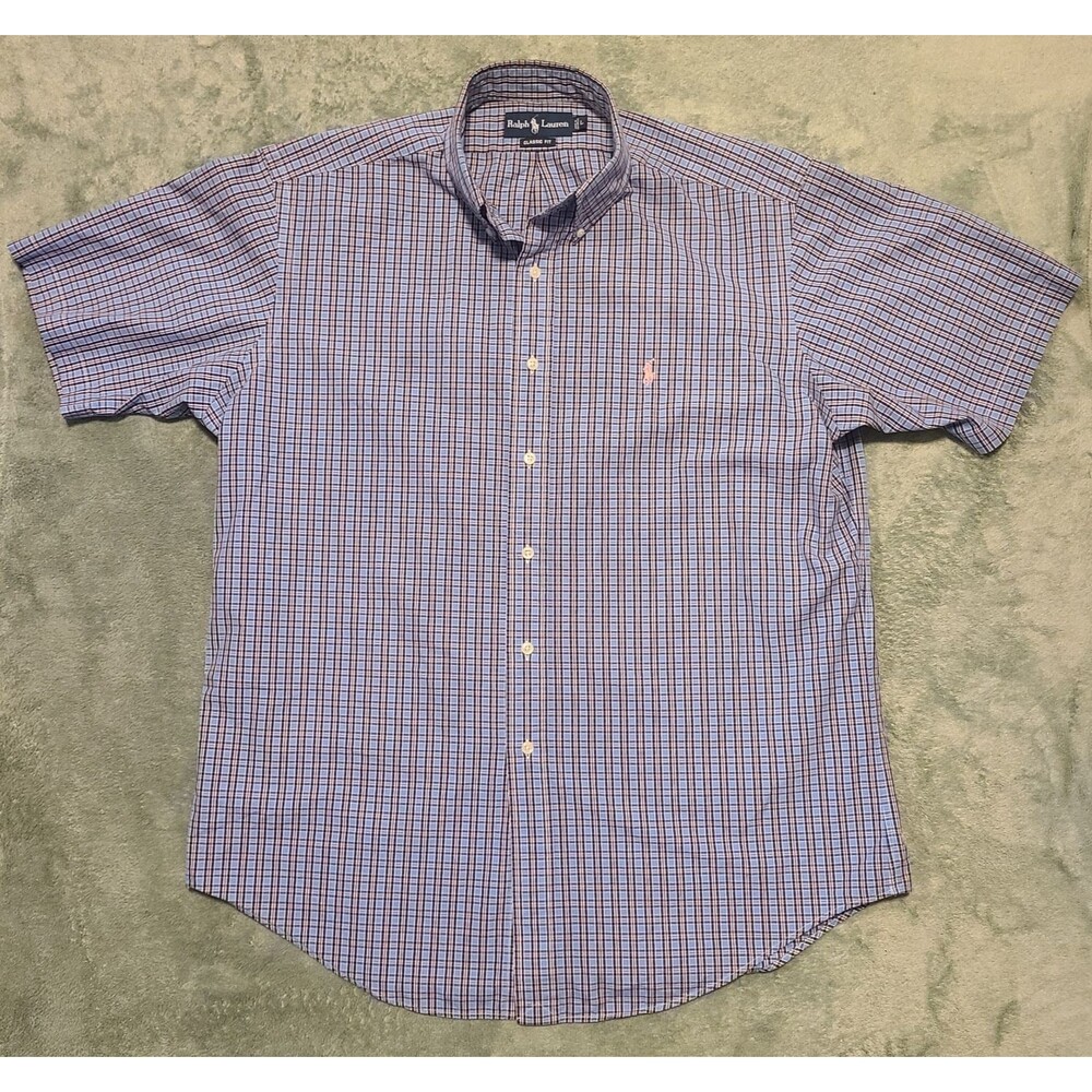 Polo Ralph Lauren Men's Shirt Size Large Blue & Pink Check w\ Pink Pony S/S